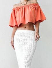 Revolve  Orange Off The Shoulder Ruffle Summer Crop Top Blouse Size XS/S