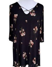 Buckle Amuse Society Gauzy Black Floral Hi Lo Tunic / Super Mini Dress XS