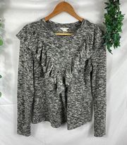 caslon heather grey ruffle front sweater