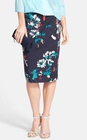 Chelsea28 navy floral high waisted pencil skirt