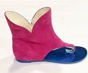 Giuseppe Zanotti Women 38.5 Pink Suede Blue Metallic Thong Zip Up Bootie Sandals