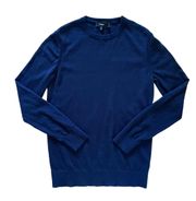 Navy Blue Merino Wool Blend Crew Neck Sweater