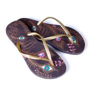 HAVAIANAS SLIMS - PEACOCK BROWN & GOLD SIZE 6 flip flops summer casual beach