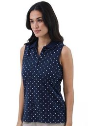 CHAPS Womens Sleeveless Polo Shirt Size Medium Navy & White Polkadots New