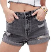 PacSun  Mom Shorts Black / Gray Ripped Rips High Waisted Cuffed 90s Denim Jean 26