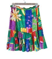 Jams World Voile Floral Color Block Tiered Skirt Green Multi Size S