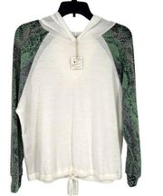 Poof Cloud Jersey Animal Print Sweatshirt Hoodie White Green Size Medium NWT