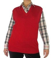 1990s Vintage Garfinckels Red Wool Sweater Vest Knit Grandpacore Medium