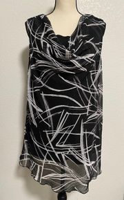 Dressbarn Black & White Abstract Sleeveless Blouse Plus Embroidered Back Size 1x