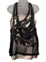 Collective Concepts Size Small Asymmetric Sequin Layered Tank Top Racerback