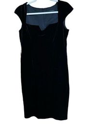 David Meister Dress Womens 8 Black Faux Velvet Cap Sleeve Cocktail Sheath Dress