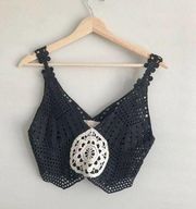 Native Rose LF Black Cream Crochet Crop Top Women's Size Small/Medium S/M