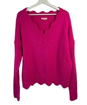 Boutique Size M/L Scallop Edge V-neck Sweater Barbie Hot Pink Soft Stretch Cozy