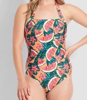 NWOT ModCloth Ava One Piece Halter Swimsuit 2X Plus Orange Watermelon