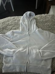 White Cropped Zip Up Hoodie