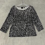 Rafaella Top Womens Medium Petite Black White Pullover Round Neck Tee Shirt