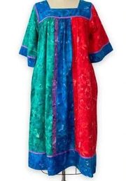 Vintage Krist Gudnason Dress Womens OS Muumuu Patio Lounge Hand Dyed Color block