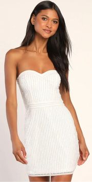 White Sequin Strapless Mini Dress