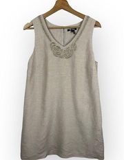 Nic+Zoe Womens size Medium Linen Blend Beaded Shift Dress Beige