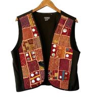 The J. Peterman Co. Moroccan Patchwork Embroidered Art to Wear Vest Size Medium