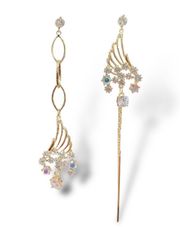 Asymmetric CZ Wings Dangle Drop Earrings for Women