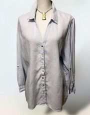 Sigrid Olsen 100% washable Linen Button-up Vneck Long Sleeve Tunic Top