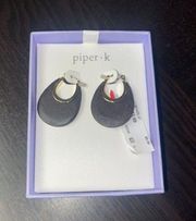 NEW NIB Piper K Brown Wood Gold-Tone Hoop Style Earrings Women's