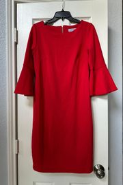 Shelby + Palmer Red shift Dress 3/4 bell Sleeves business wedding Guest formal   