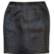 Tahari Crocodile High Rise Black Mini Skirt Size 2