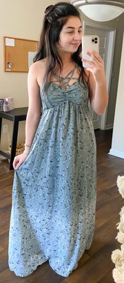 Listicle Muted Blue Floral Dark To Light Ombré Maxi Dress