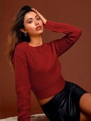 Lulus Campfire Cozy Brick Red Cropped Sweater NEW