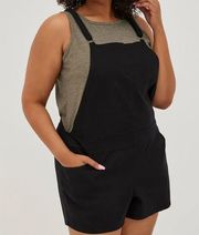 Torrid, New, Black Shortall Stretch Linen Blend 3.5" Short Overalls 1X 14-16