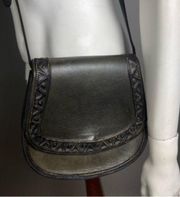 Lucky brand saddle shoulder bag tooled detailing Mexican dark gray leather
