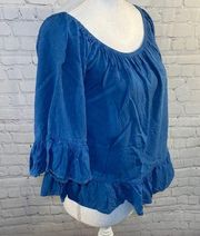 STYLE HOUSE Blouse Off the Shoulder Blue-Large