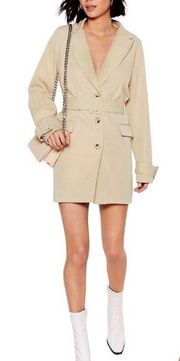 Nasty Gal Game Changer Belted Blazer Dress Single Breasted Beige NEW Womens 10