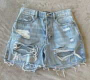 Distressed High Waisted Light Wash Jeans Shorts