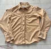 Panhandle Women’s Slim Western Retro Wear Stitch Shirt Pearl Snaps Sz Large Tan