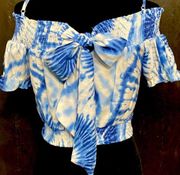 Milk and Honey  Blue white wash cropped top with tie back- Size Small