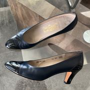 Salvatore Ferragamo Leather Block Heel Shoes, (Made in Italy) Size 10