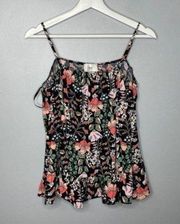 ECI Black Floral Cold Shoulder‎ Top