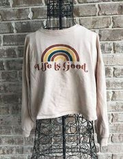 Molly Green Crop Top Small Life is Good Rainbow Long Sleeves USA Retro H…