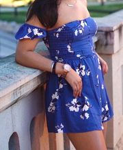 Blue Floral Off The Shoulder Romper