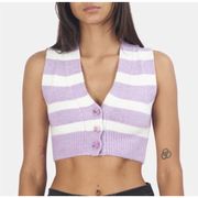 For Love and Lemons Purple Stripe Sleeveless Cropped Sweater Vest Medium New