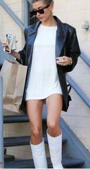 Black Leather Jacket XS & White Knit Dress S