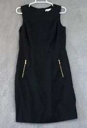 Liz Claiborne Womens Black Sleeveless Gold Zipper Sheath Dress Size 10