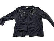 Kate Spade Womens Black 3/4 Sleeve Cardigan Button Down Rhinestone Size XL