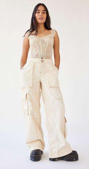 White Maya Baggy High Waisted Wide Leg Cargo Jeans