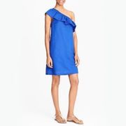 J. Crew Factory Linen Blend Dress XXS NWT Royal Blue One Shoulder Ruffle Party