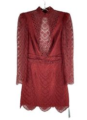 Saylor Celia Lace Mini Dress Puff Shoulder Russet Orange Size XS