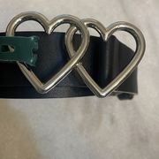 Wild fable belt double hearts silver buckle black faux leather accessory New XS